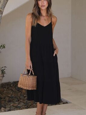 Billy J Zoey Black V-Neck Tiered Maxi Dress AU 10 US 6